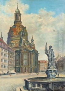 Dresden - Neumarkt Mit Frauenkirche Und Brunnen Auf Dem Judenhof