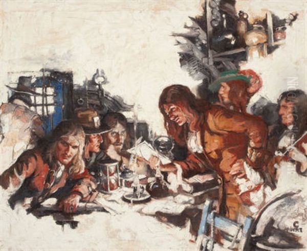 Men Reading Letter Over Candlelight - view 1
