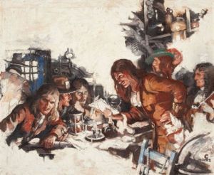 Men Reading Letter Over Candlelight by Cornelius (Connie) Grover Hicks