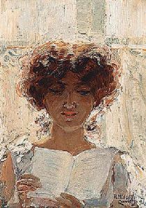 Young Woman Reading by Rafael Hidalgo De Caviedes