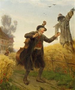 Der Alte Musiker Mit Seinem Kontrabas by Friedrich Hiddemann