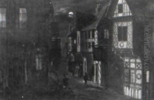 Nachtansichten Einer Mittelalterlichen Stadt