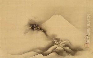 Fuji, Ein Drache In Wolken Und Wellenberge Im Vordergrund