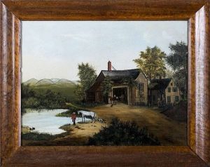 Landscape With Farmhouse, Blacksmith's Shop And Pond by Joseph Henry Hidley