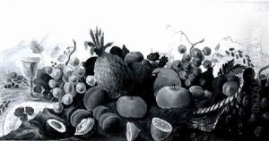 Still Life Of Fruit In A Landscape by Joseph Henry Hidley