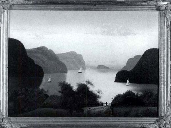 A Hudson River Landscape With Old Farmer And Grazing Goats - view 1