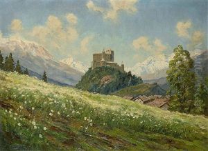 Gebirgslandschaft Mit Burg by Franz Hienl-Merre