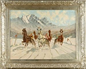 Trabrennen Auf Schnee by Franz Hienl-Merre
