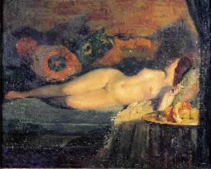 Nu Couche A La Cigarette by Luc Barbut-Davray