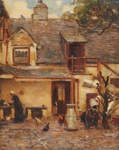 Govilon South Wales, Turkey Chasing Rooster Round Milk Churn