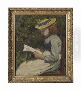 Jeune Fille Au Chapeau De Paille Lisant by Ernest Higgins Rigg