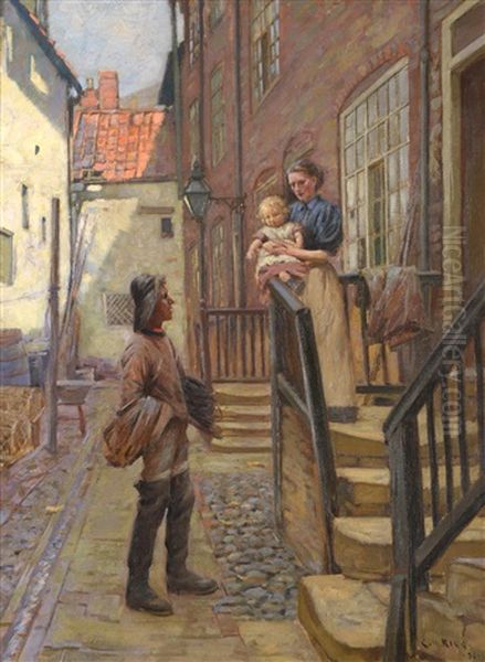 Fisherman In Arguments Yard Saying Goodbye To Wife And Child - view 1
