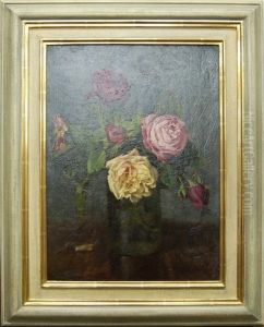 Still Life Of Roses In A Glass Vase by Ernest Higgins Rigg