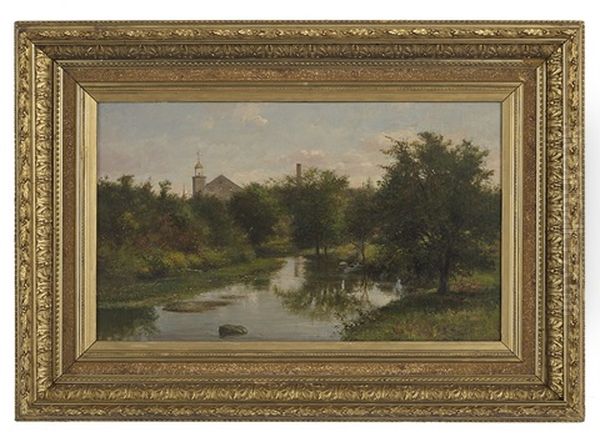 River Landscape With A View Of A Church Steeple - view 1