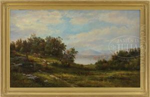Panoramic View Of A New England Landscape With Mountains And Lake