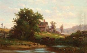 New England Summer Landscape With Farmhouse by George Frank Higgins