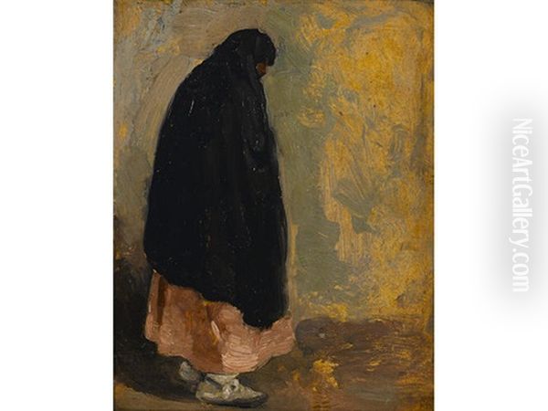 Standing Indian Woman With Black Shawl - view 1