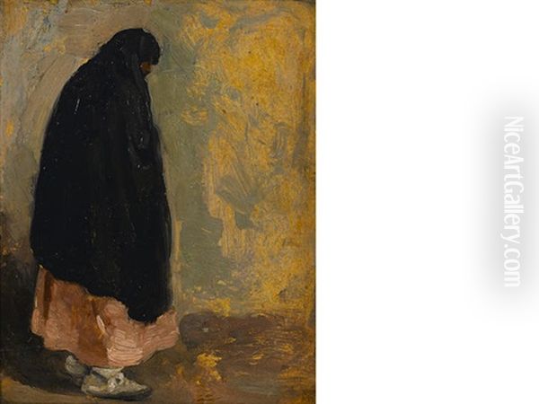 Standing Indian Woman With Black Shawl - view 1