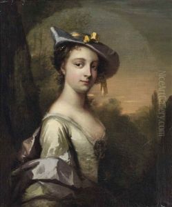 Portrait Of A Lady Traditionally Identified As Miss Marsh, Half-length, In A White Dress With A Hat, In A Landscape