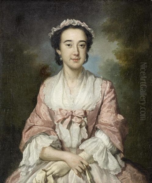 Portrait Of A Lady, Half-length, In A White Dress And Pink Shawl - view 1
