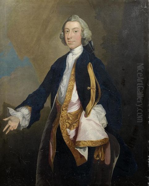 Portrait Of A Gentleman, Three-quarter-length, In A Blue Coat, With A Tricorn Hat - view 1