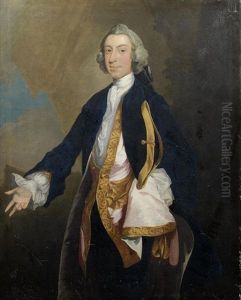 Portrait Of A Gentleman, Three-quarter-length, In A Blue Coat, With A Tricorn Hat by Joseph Highmore