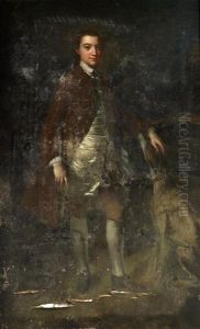 Portrait Of A Young Man, Full-length, In A Brown Coat And White Satin Waistcoat, In A Landscape, A Lurcher At His Side by Joseph Highmore