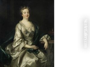 Portrait Of A Lady, Said To Be Queen Caroline Of Brandenburg-ansbach, Three-quarter-length, Seated In A Cream Satin Dress
