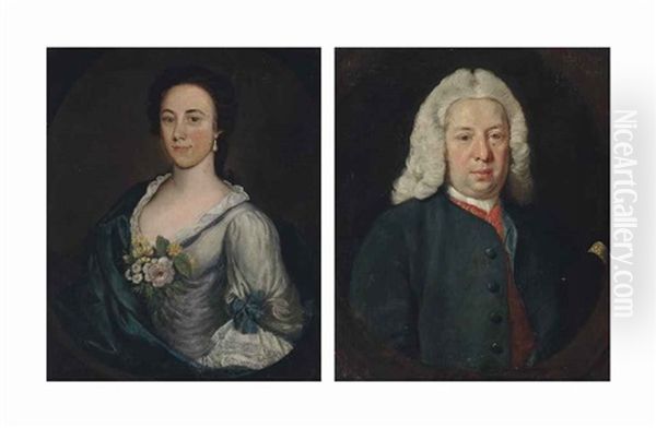 Portrait Of A Gentleman, Traditionally Identified As John Frederick Of Wellingborough (1704-1775), Half-length, In A Blue Coat... (+ Portrait Of A Lady, Traditionally Identified As Anne Frederick (1727-1788); 2 Works) - view 1