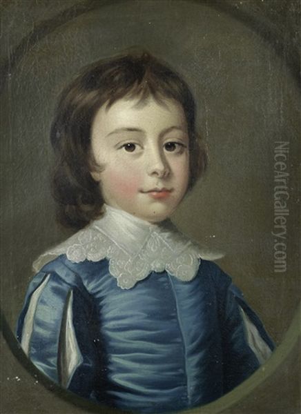 Portrait Of A Young Boy, In A Blue Silk Coat, Within A Painted Stone Oval; And Portrait Of A Young Girl In A White Silk Dress And With Flowers In Her Hair (pair) - view 1