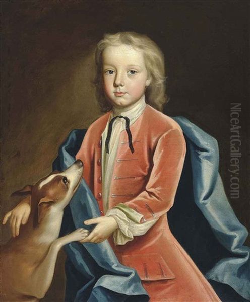 Portrait Of A Boy In A Red Coat And Blue Wrap, With His Hound - view 1