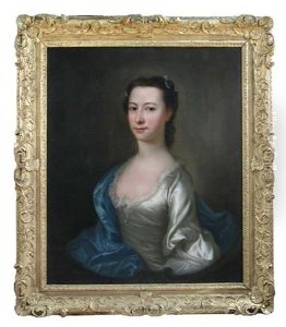Portrait Of A Lady With Pearls In Her Hair And A Blue Cloak