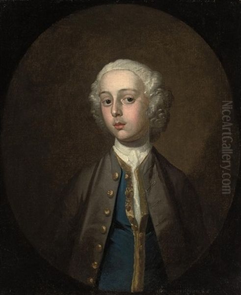 Portrait Of A Young Boy In A Brown Coat And Blue Waistcoat - view 1