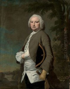 Portrait Of Edmund Pytts Esq., In A Green Coat, A Tricorn Under His Left Arm by Joseph Highmore