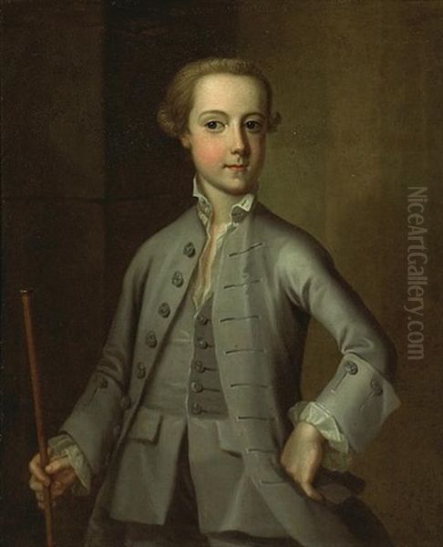 A Portrait Of A Boy Holding A Cane - view 1
