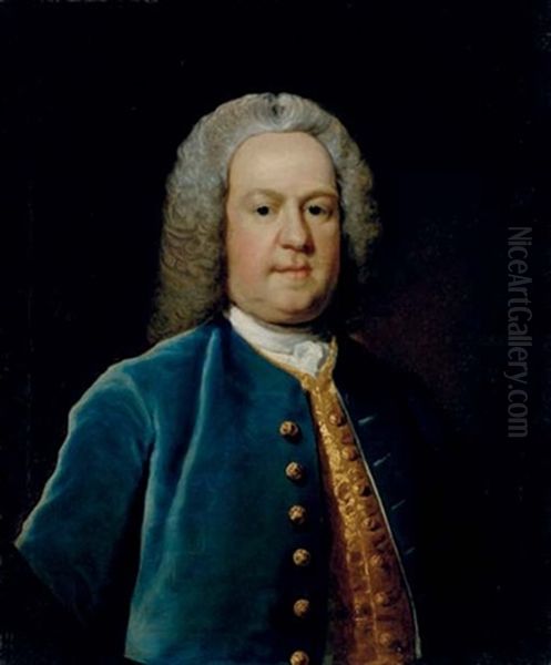 Portrait Of A Gentleman In A Blue Coat And Golden Vest - view 1