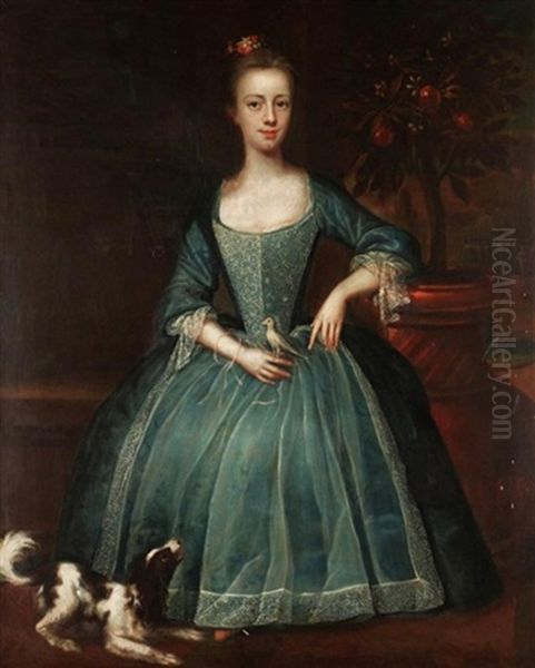 Portrait Of A Girl In A Lace Bodice Holding A Bird - view 1