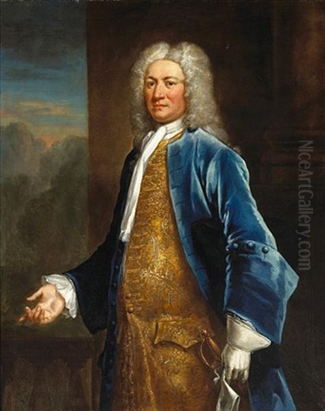 A Portrait Of A Gentleman In A Blue Coat And Gold Brocaded Waistcoat - view 1