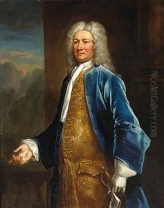 A Portrait Of A Gentleman In A Blue Coat And Gold Brocaded Waistcoat A Portrait Of A Gentleman In A Blue Coat And Gold Brocaded Waistcoat