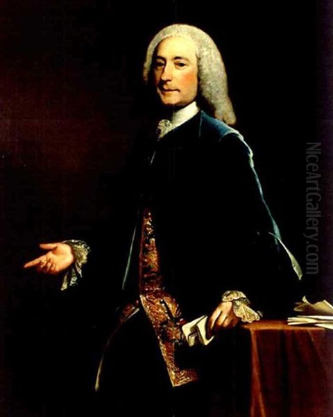 Gentleman In Blue Velvet Waistcoat And Brocade Vest Holding A Letter - view 1
