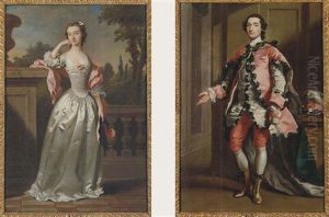 Portrait Of A Lady In An Oyster Van Dyck Dress With A Pink Shawl, Holding Her Hat In Her Left Hand, On A Terrace Portrait Of A Lady In An Oyster Van Dyck Dress With A Pink Shawl, Holding Her Hat In Her Left Hand, On A Terrace