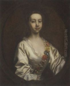Portrait Of Lucia Blithe In A White Dress And Flower Garland by Joseph Highmore
