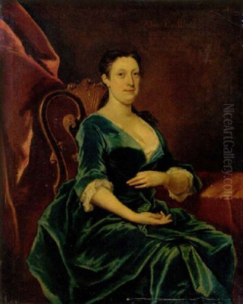 Portrait Of Alice Caulfield In A Blue Dress Trimmed With Lace - view 1