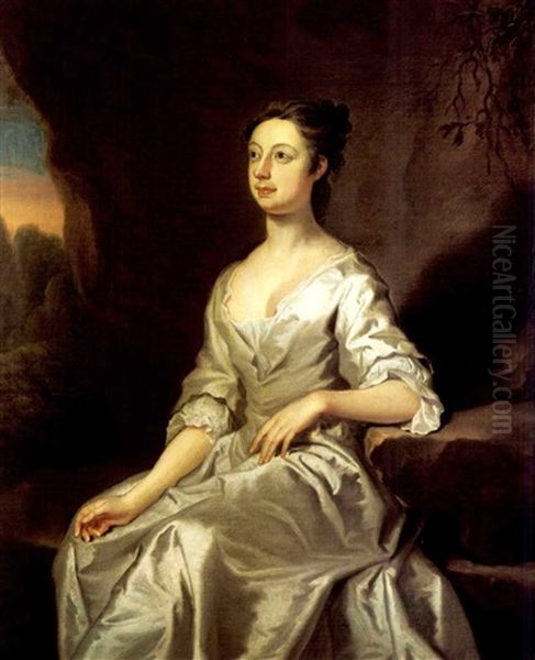 Portrait Of A Lady (elizabeth Warren Elliott?) Wearing A White Dress In A Landscape - view 1