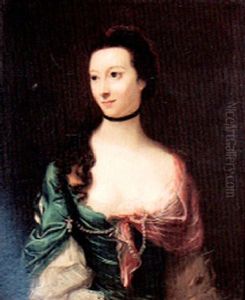 Portrait Of A Lady, Half-length Wearing A Blue Dress With A Pink Shawl Portrait Of A Lady, Half-length Wearing A Blue Dress With A Pink Shawl