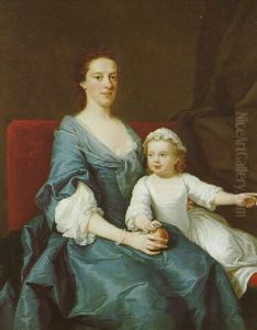 A Mother, An Apple In Her Right Hand, Her Young Daughter Seated Beside Her A Mother, An Apple In Her Right Hand, Her Young Daughter Seated Beside Her