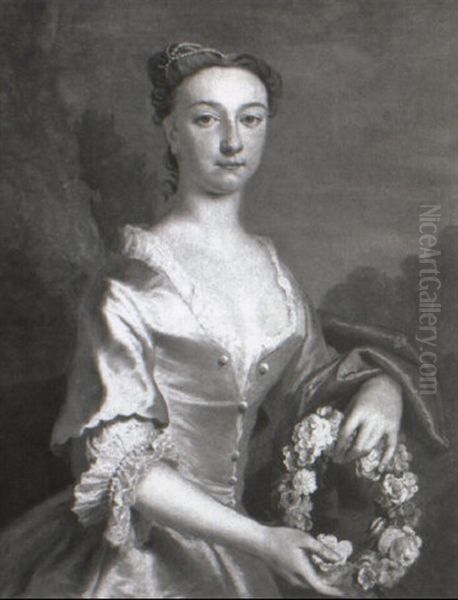 Portrait Of A Lady Holding A Garland Of Flowers - view 1