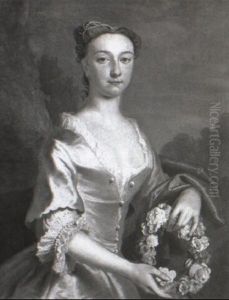 Portrait Of A Lady Holding A Garland Of Flowers by Joseph Highmore