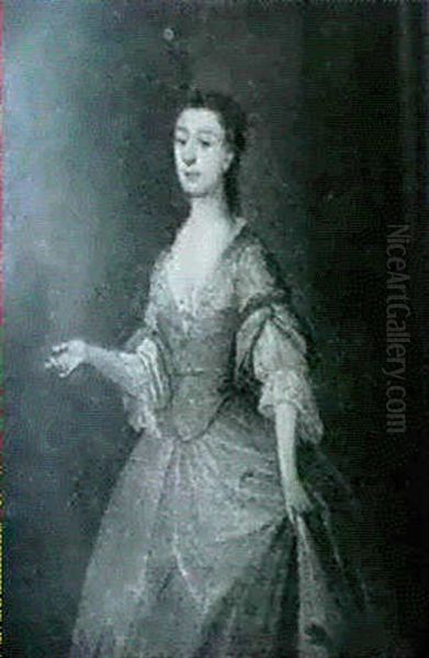 Portrait Of A Lady, Said To Be Miss Meynell, Standing Three-quarter Length Wearing A Blue Dress... - view 1