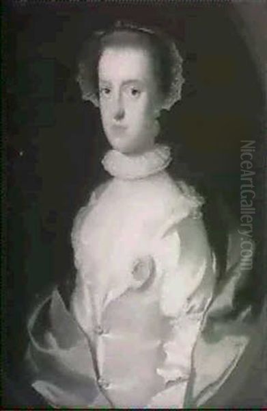 Portrait Of A Lady In An Elab-orate Satin Dress, With Lace  Bonnet And Collar - view 1